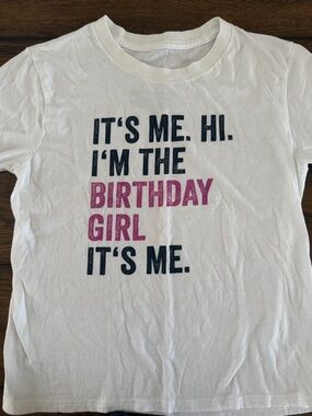 Gildan White Kids Graphic Tee with Navy and Pink Text